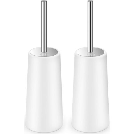Brosse de toilette et support, lot de 2 brosses de toilette avec manche long en acier inoxydable 304, brosse pour cuvette de toilettes (blanche)