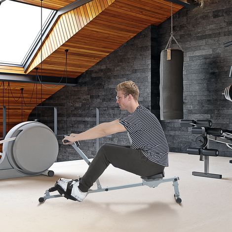 Rameur hydraulique 12 niveaux de résistance, appareil d'aviron domestique avec écran LCD, repose-pieds antidérapant, capacité 100 kg, entraînement cardio à domicile, fitness gym, salle de sport, noir. (1/5)