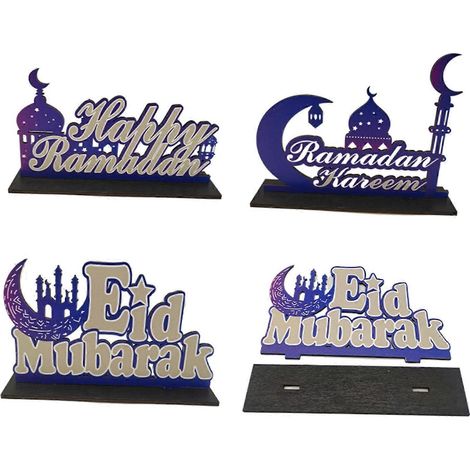 3-teiliges Eid Mubarak Ramadan Holz-Kunsthandwerk Plakettenornamente Mond Sterne Tischdekoration
