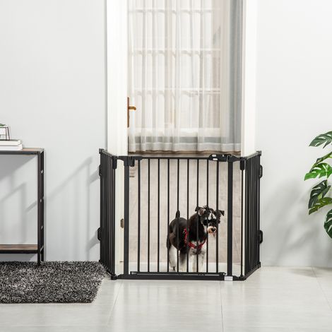 Cancelletto di sicurezza per cani pieghevole con porta automatica 3 pannelli 202,5x76 cm (1/5)