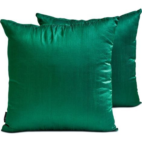 Taies d'oreiller décoratives lombaires HomeCentric, vert émeraude, lot de 2, 51 x 71 cm, rayonne, couleur unie, style moderne - vert foncé, luxe (1/5)