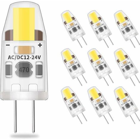 Lot de 10 ampoules LED G4 blanc froid à intensité variable, équivalent 2 W à un halogène de 20 W, ampoule à économie d'énergie sans scintillement de 200 lm, AC/DC 12 V-24 V, double broche G4, a (1/5)