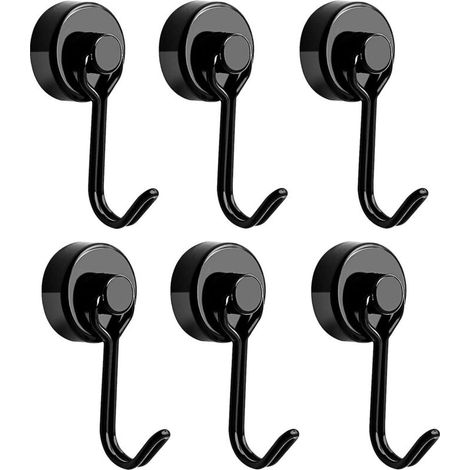 Leistungsstarke Magnethaken, Kühlschrankmagnethaken, schwarzer Neodym-Schwenkmagnet, Magnethaken, Magnethaken für Küchenhandtuchtisch, 6 Stück (1/4)