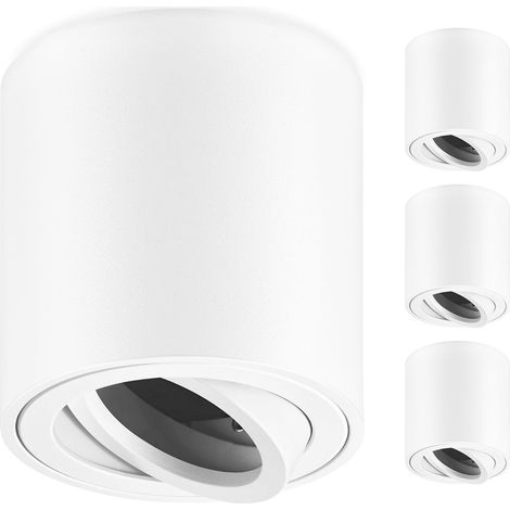 Spots GU10 en Saillie Blanc, Ø80x84mm Spots Plafond Ronds, Orientables 30°, Plafonnier 230V avec Douille GU10, Spots de Surface en Aluminium, Sans Ampoules, 4 Pièces (1/5)