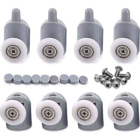 8 pièces Roulettes pour Porte de Douche Galet Porte Coulissante de 23 mm pour Bain 4 Roulettes Supérieures et 4 Roulettes (1/5)