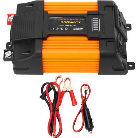 12V DC auf 220V AC 500W Spannungswandler, modifizierter Sinus-Wechselrichter für Autos, ausgestattet mit 2 USB-Anschlüssen und einem Universalstecker. (1/5)
