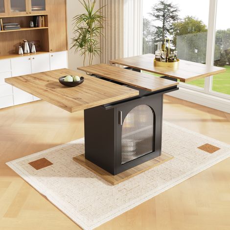 tavolo pranzo 140 cm allungabile con ripiani vetro nero OKMYHOME (1/5)