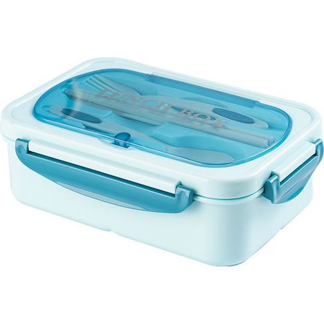 Coffret Bento pour adultes avec couverts - Boîte à lunch - Boîte à lunch pour adultes - Boîte à lunch pour enfants - Boîte Bento - Compatible micro-ondes - PP - Bleu (1/5)