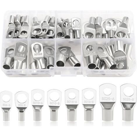 BUNTHAUS CSPARKV 60 Pièces Cosses à Anneau Kit, Cosses de Câble Tubulaires, Cosses de Embouts de Câble de Batterie, pour Câble électrique, Argent