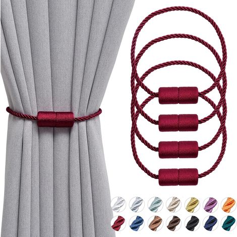 Lot de 4 embrasses magnétiques en corde de 40,6 cm, faites à la main, pour rideaux (rouge vin). (1/5)