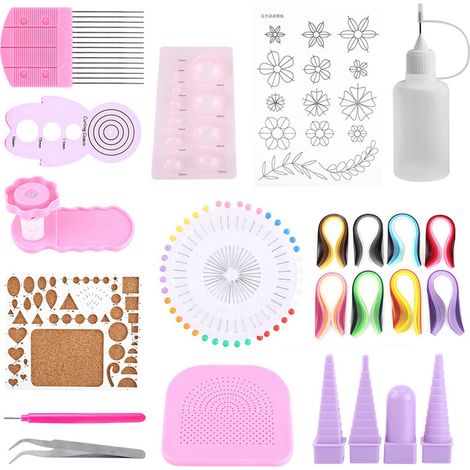 Kit de quilling DIY comprenant : outils à fentes, pince à épiler et rubans décoratifs (1/5)