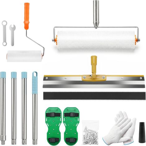 Kit de rouleau de purge avec rouleau à pointes pour masse de nivellement, revêtement de sol en résine époxy, kit d'outils avec chaussures à ongles, rouleau de peinture, grattoir à peinture, barre (1/5)