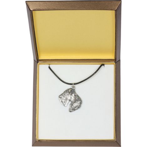 Kerry Blue Terrier, Irish Blue Terrier: collar para perros en caja de regalo, medallón bañado en plata para amantes de los perros, impresionante colgante de Art-Dog. (1/5)