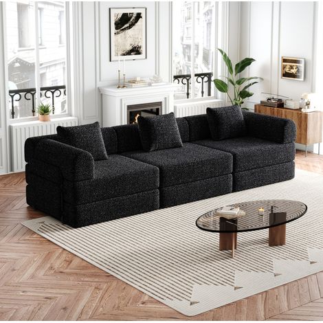 Schlafsessel schwarz aus Chenille mit Stauraum in der Armlehne und modularem 2-in-1-Design (1/5)