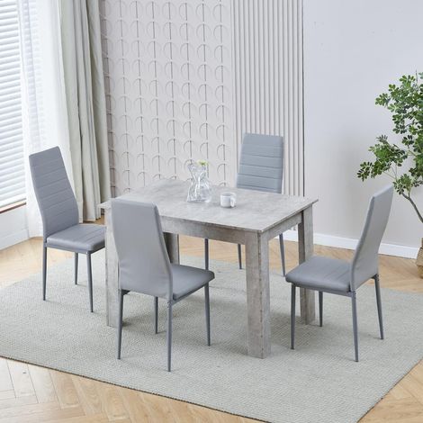 Dining Room Set, Beton Grey Dining Table with Chairs, 110x70 cm Table and Chairs for Living Room Home Kitchen (Table with 4 Chairs, Grey Faux Leather)