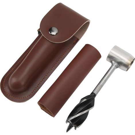 Ensemble de clé à tarière manuelle en acier inoxydable, multifonctionnel et portable, avec sac de rangement, étui et pochette en cuir marron. (1/5)