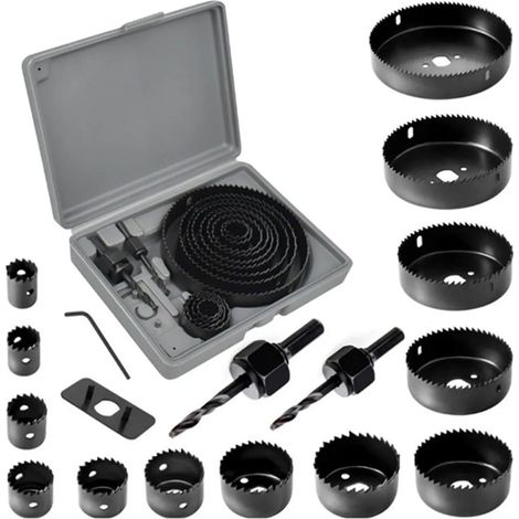 Kit 16 pièces scies cloches acier carbone coupe rapide propre, trépans perforateurs pour PVC panneaux minces (1/4)