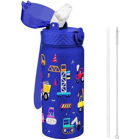Kinder Trinkflasche Edelstahl 550ml mit Strohhalm, BPA-frei, auslaufsicher (1/5)