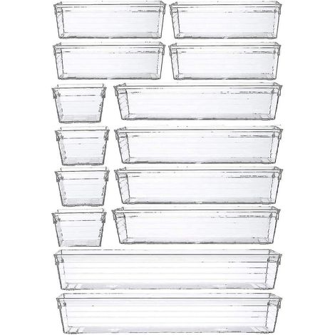 14 boîtes de rangement transparentes en plastique pour tiroirs, idéales pour le maquillage, les ustensiles de cuisine, les bijoux et autres petits objets - Jxlgv de Chuai Du (1/5)