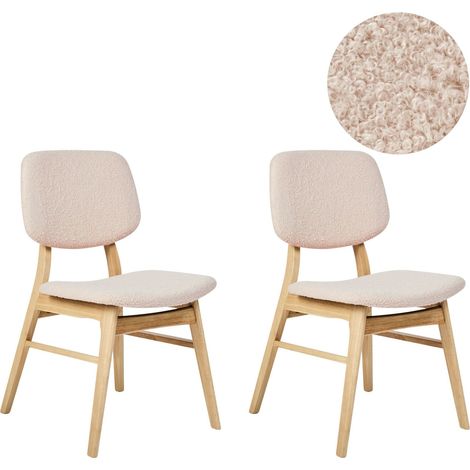 Set of 2 Dining Chairs ELAINE Wood Light Brown/ Beige