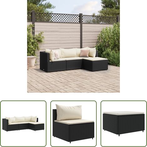 vidaXL Rattan -  4-tlg. Garten-Lounge-Set mit Kissen Schwarz Poly Rattan (1/5)