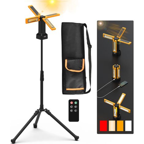 Projecteur de Chantier LED à Batterie Solaire Avec Trépied, Batterie D'une Capacité de 13200 mAh, Lampe Chantier Luminosité de 8000 Lumens (Orange avec télécommande) (1/5)