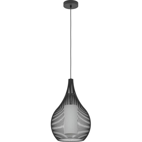 Lampadario A Sospensione Contemporaneo Razoni 1 Acciaio Nero Vetro 1 Luce E27