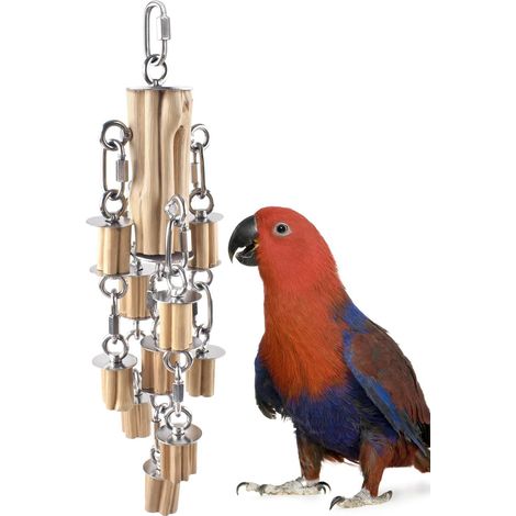 Juguetes para loros grandes con piezas desmontables, de acero inoxidable 304 y madera natural. Juguete masticable para guacamayos, cacatúas, loros grises africanos y loros medianos a grandes. Seguro y