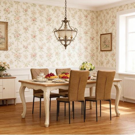 Chaises de salle à manger haut dossier, lot de 4, en faux cuir vintage et métal, marron HAVRYA (1/5)