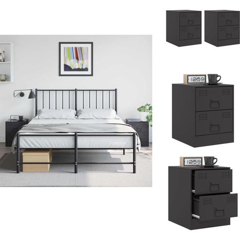 Tables de chevet 2 pcs noir 34,5x39x44 cm acier - Table De Chevet - Meuble De Chambre - Table Nuit - Commode - Meubles Métalliques (1/5)