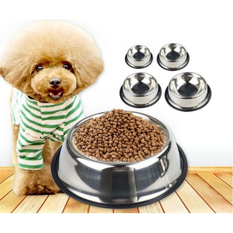 Gamelle en acier inoxydable, couleur unie, pour chats et chiens, grande taille, fond antidérapant, pour s'asseoir confortablement et boire de l'eau ou manger. (1/2)