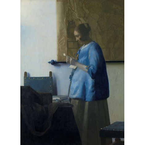 papier peint panoramique Femme Lisant une Lettre de Johannes Vermeer bleu - Sanders & Sanders (1/3)