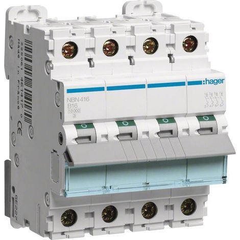 Disjoncteur modulaire Hager 4 pôles 16A blanc