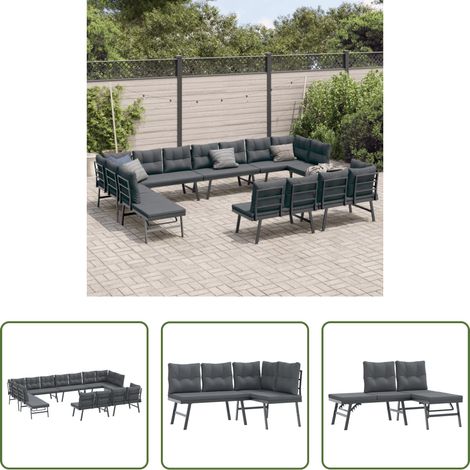 Banc de jardin réglable -  Bancs de jardin avec coussins lot de 8 acier enduit de poudre (1/5)