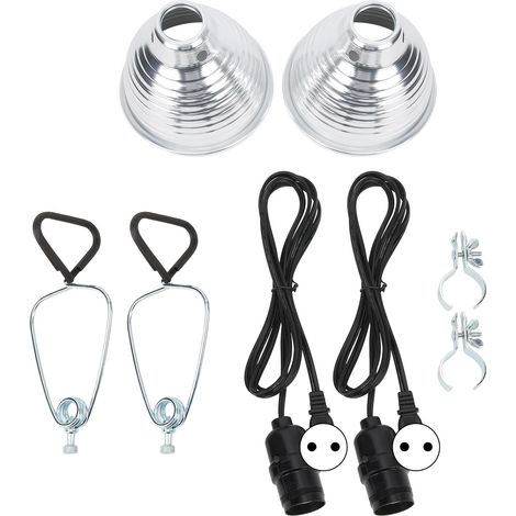 Lot de 2 abat-jour chauffants pour lampe à reptiles avec réflecteur en aluminium amovible, 110-240 V, prise européenne 14 cm (1/5)