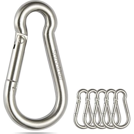 Mousqueton INOX à Ressort Acier - Clips Acier 304 Inoxydable pour des Attachements Sécurisés, Lot de 6 (1/4)
