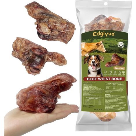 Lot de 3 os de Poignet de Vache for Chien - Jouet à mâcher à Base de rotule de bœuf à ingrédient Different, friandises Longue durée for mâcheurs agressifs, Petits et Grands Chiens (L2) (1/5)
