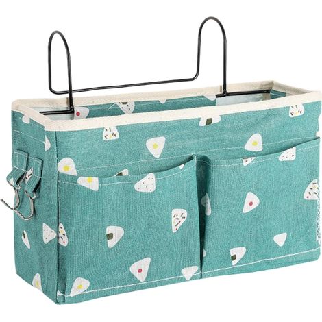 1 Organisateur de lit, Coton et lin, 30x26x11cm, 3 poches, Crochets doubles, Pour chambre, salon, voiture