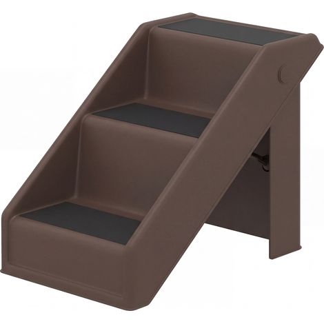Klappbare Hundetreppe mit 3 rutschfesten Stufen, braune Kunststofframpe für Haustiere, 50 x 30,5 x 36,5 cm