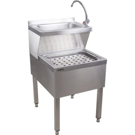 Lave-mains inox - 500x600x850mm - Avec mélangeur - Étagère - HANNA - Saro