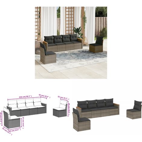 6-tlg. Garten-Sofagarnitur mit Kissen Grau Poly Rattan - Gartensortiment - Outdoor Möbel - Gartenlounge - Lounge Set - Rattan Sofa - Home & Living (1/3)