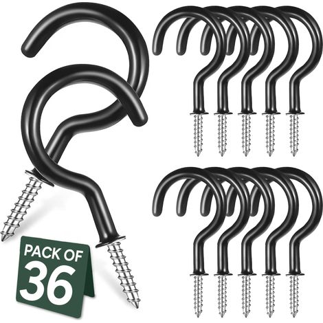 Lot de 36 Crochets Plafond à Visser - Revêtement Vinyle Noir Crochets Muraux pour Bois, Cuisine (1/5)
