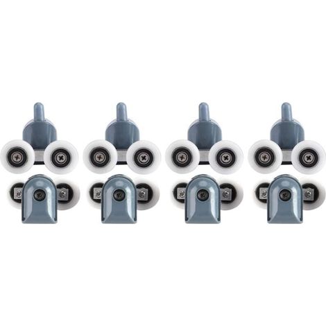 Lot de 8 roulettes doubles réglables pour porte de douche et salle de bain (4 roulettes, couvercles de vis supérieurs et inférieurs) (roue double) (1/5)