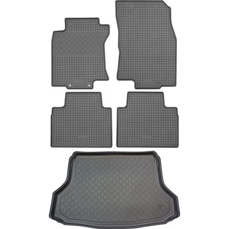 Ensemble de tapis de sol en caoutchouc pour Nissan X-Trail T32 III SUV (5 portes) de 08.2014 à 08.2017 : tapis de sol de voiture et tapis de coffre. (1/5)