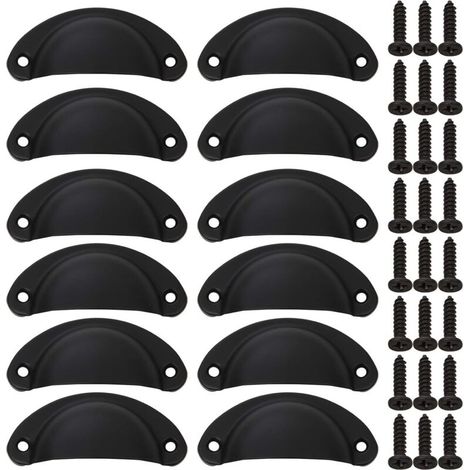 (24 piezas) Tiradores de armario con forma de concha, tiradores negros para muebles con tornillos, tiradores de hierro vintage para cajones de muebles, cajones de cocina, puertas