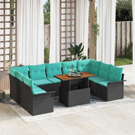 vidaXL Garten-Sofa-Set mit Speicher 10 pcs Schwarz Poly Rattan (1/5)