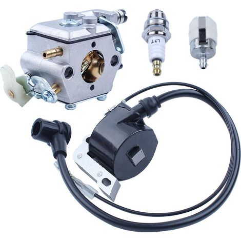 Kit carburateur, bobine d'allumage, bougie pour tronçonneuse Husqvarna 50 51 55 Rancher, carburateur, bobine d'allumage, bougie, filtre à carburant. (1/5)