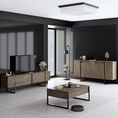 Möbelset Walnuss Luxus - Couchtisch + TV-Schrank + Kommode –