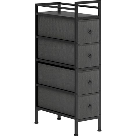 Commode étroite noire avec 4 tiroirs en tissu non tissé et cadre en acier, 20 x 43 x 81,5 cm (1/5)