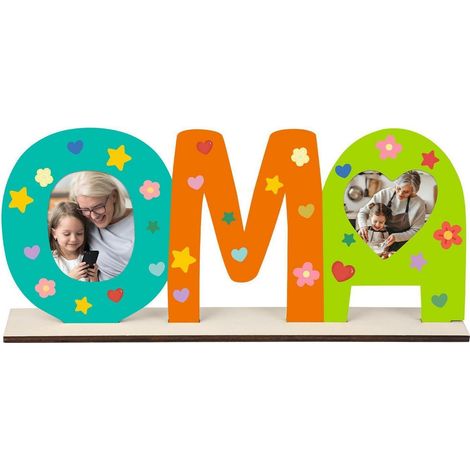 Holzbuchstaben Bilderrahmen zum Basteln für Oma, personalisierbar, Geschenkidee (1/4)
